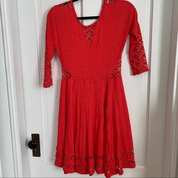Free People Dresses & Skirts - Free People Red To The Point Crochet Skater Mini Dress